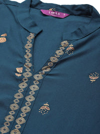 Libas Women Teal Blue & Golden Printed Kurta with Palazzos & Dupatta