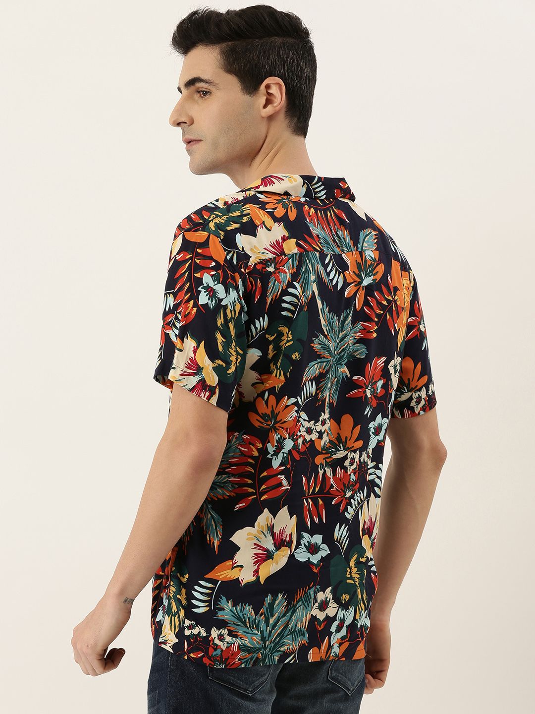 Hancock Men Navy Blue & Blue Regular Fit Printed Casual Shirt