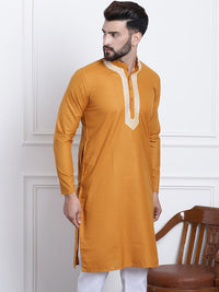 SOJANYA Mandarin Collar Thread Work Pure Cotton Straight Kurta