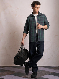 Locomotive Men Blue Dobby Textured Checked Cotton Overshirt