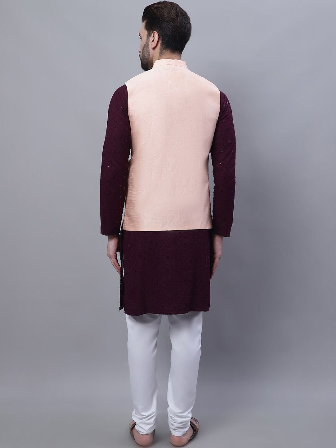 SOJANYA Sulam Kurta Kapas Tulen Biasa Dengan Piyama Dengan Jaket Nehru