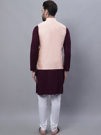 SOJANYA Sulam Kurta Kapas Tulen Biasa Dengan Piyama Dengan Jaket Nehru