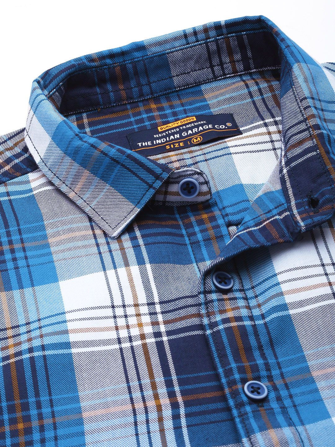 The Indian Garage Co Men Blue Tartan Checked Cotton Casual Shirt