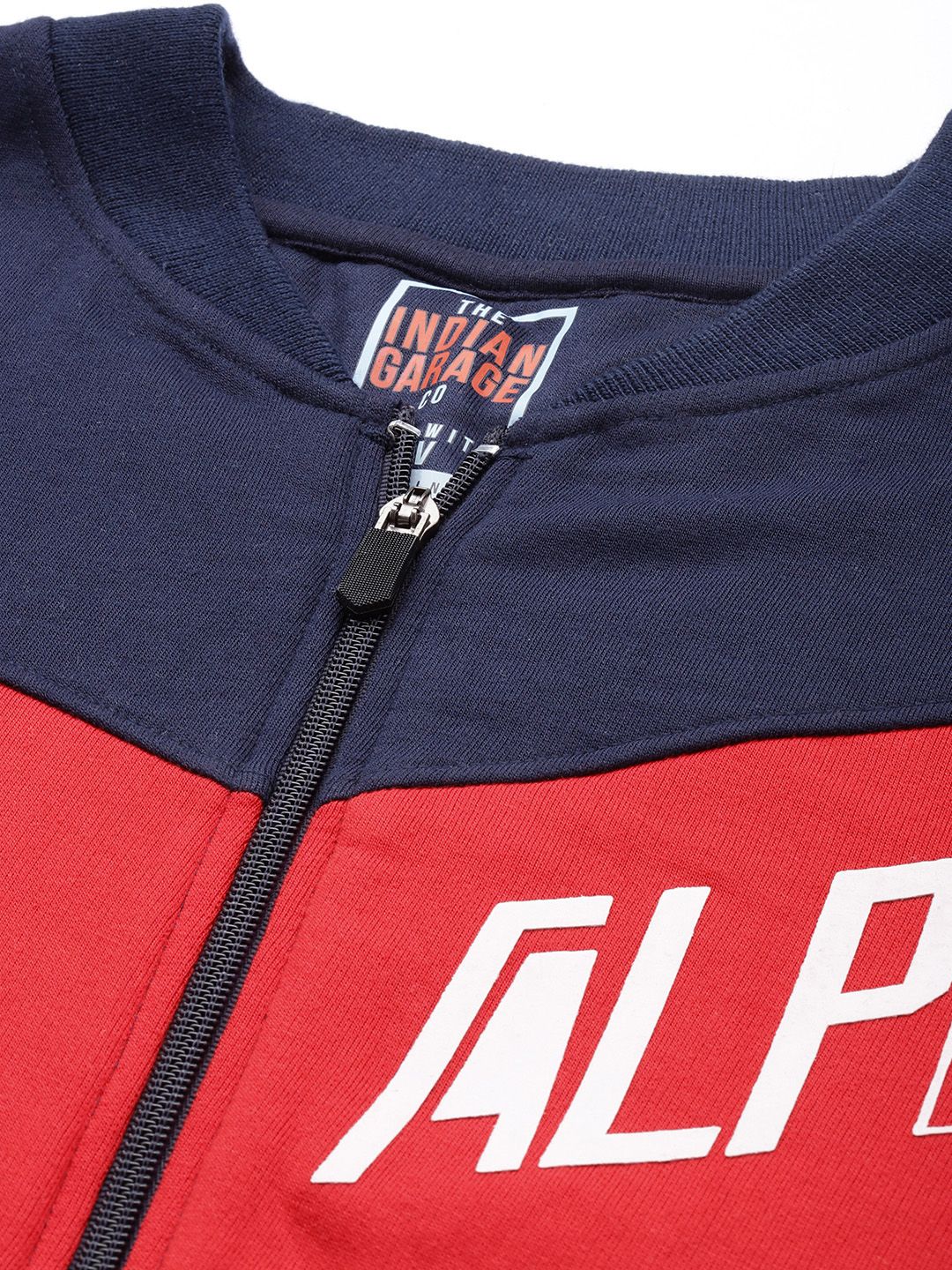 The Indian Garage Co Men Navy Blue & Red Colourblocked Sweatshirt