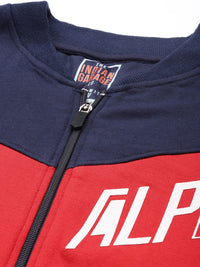 The Indian Garage Co Men Navy Blue & Red Colourblocked Sweatshirt