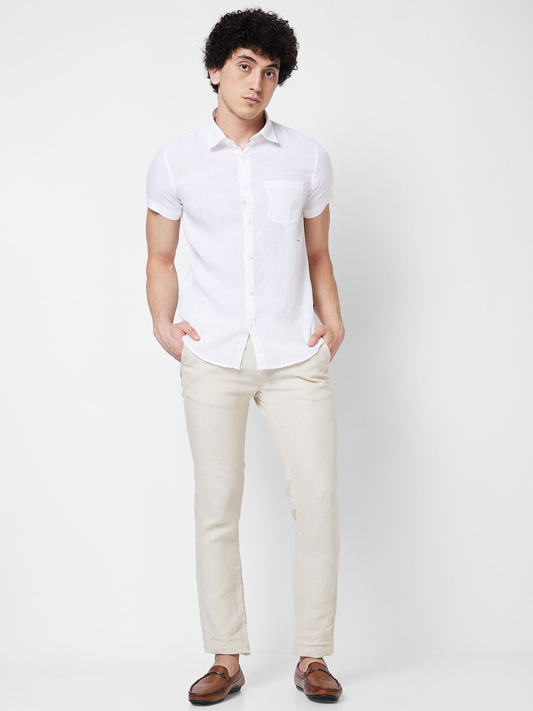 SPYKAR Spread Collar Linen Casual Shirt