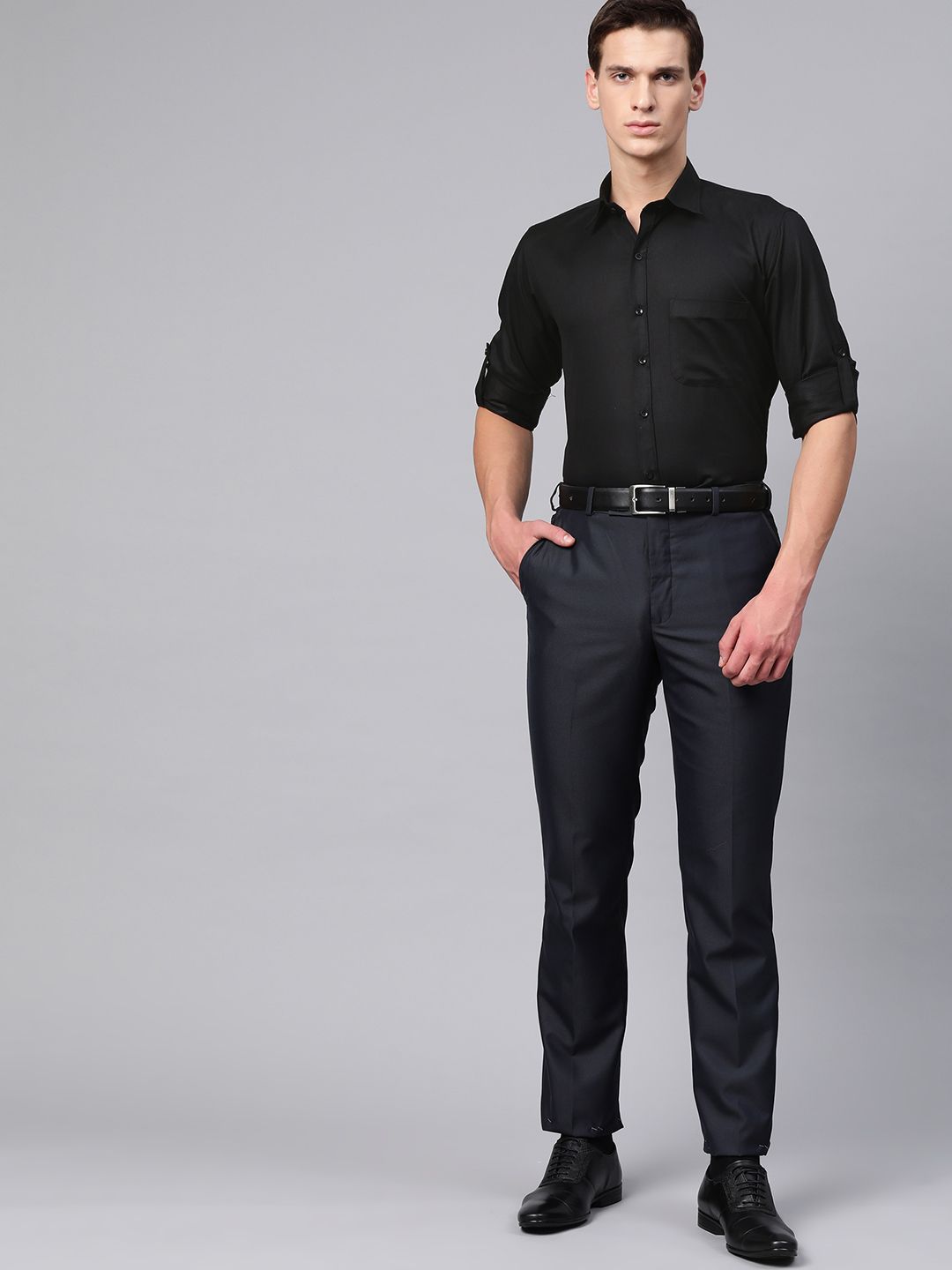 DENNISON Men Black Twill Weave Cotton Smart Slim Fit Solid Formal Shirt