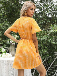 DressBerry Polka Dot Print Flared Sleeve A-Line Dress