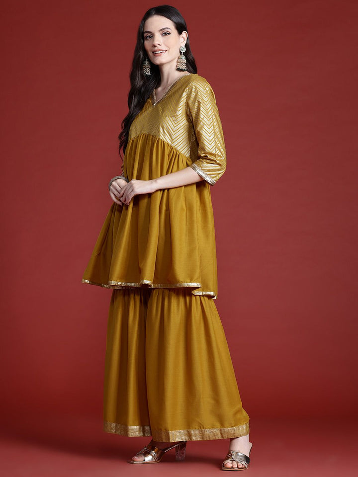 Anouk Printed Panelled Sequinned Kurta with Sharara & Dupatta