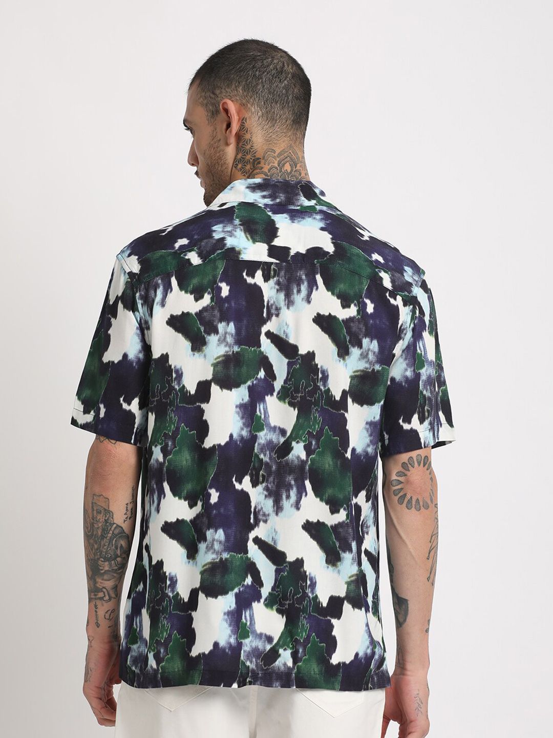 THE BEAR HOUSE Regular Fit Abstract Printed Cuban Collar Casual Shirt