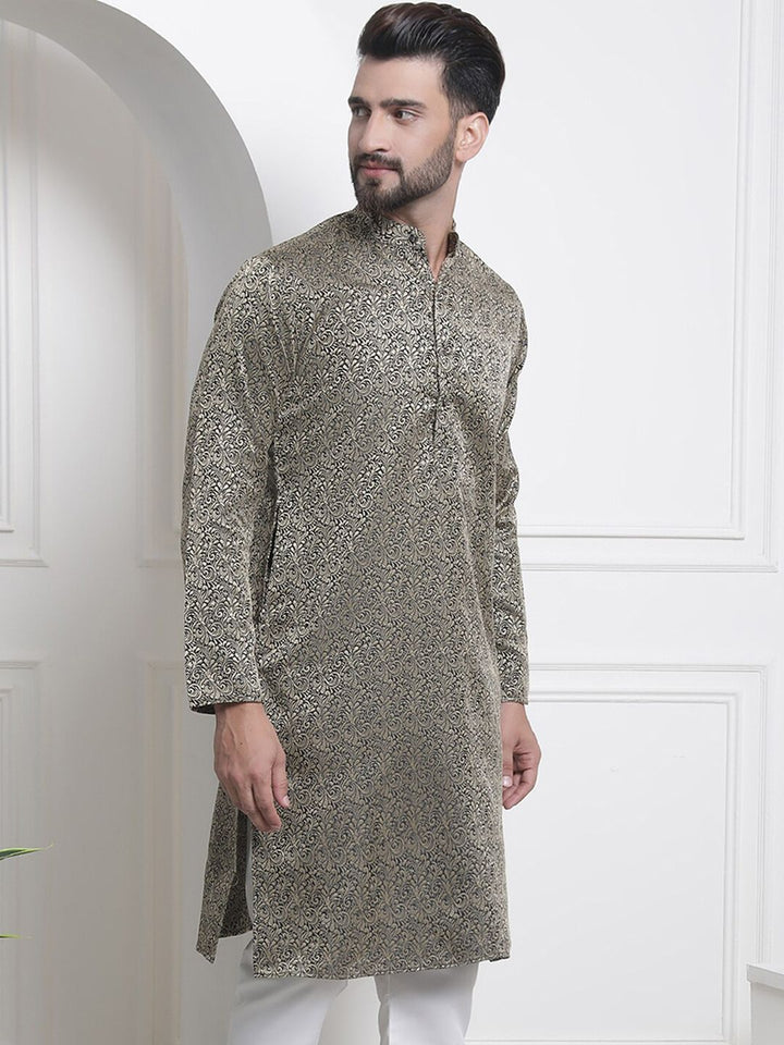 SOJANYA Ethnic Motifs Woven Design Mandarin Collar Straight Kurta