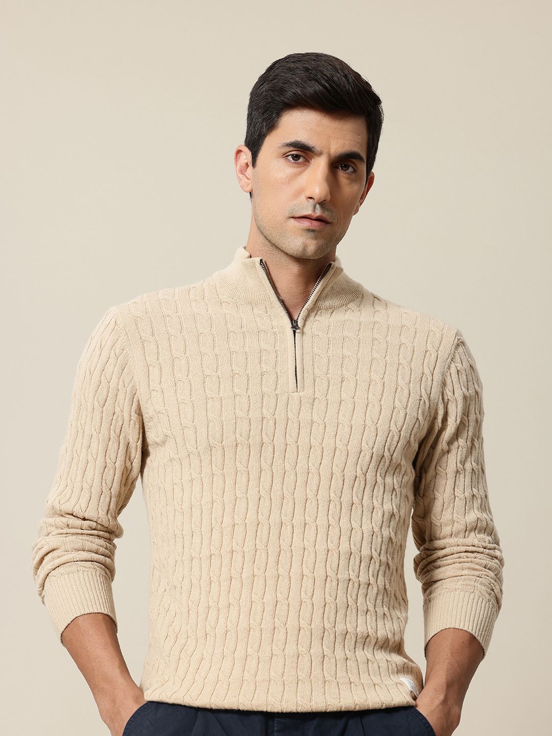 Mr Bowerbird Mock Collar Cable Knit Pullover Sweater