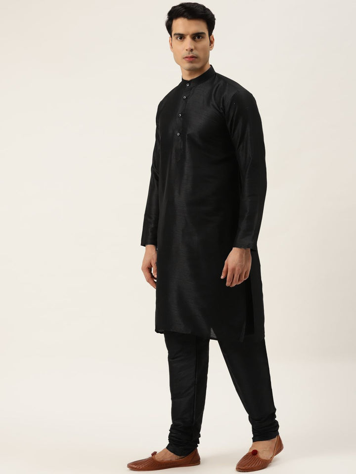 SOJANYA Set Kurta Solid Hitam Lelaki Dengan Jaket Bercetak