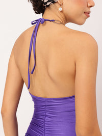 DressBerry Link-Up Halter Ruched Slit Sheath Midi Dress