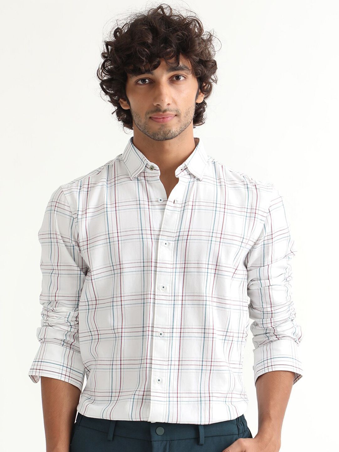 RARE RABBIT Men Lome Regular Fit Tartan Checked Cotton Shirt