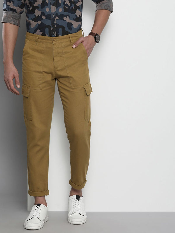 The Indian Garage Co Men Khaki Slim Fit Cotton Cargos Trousers