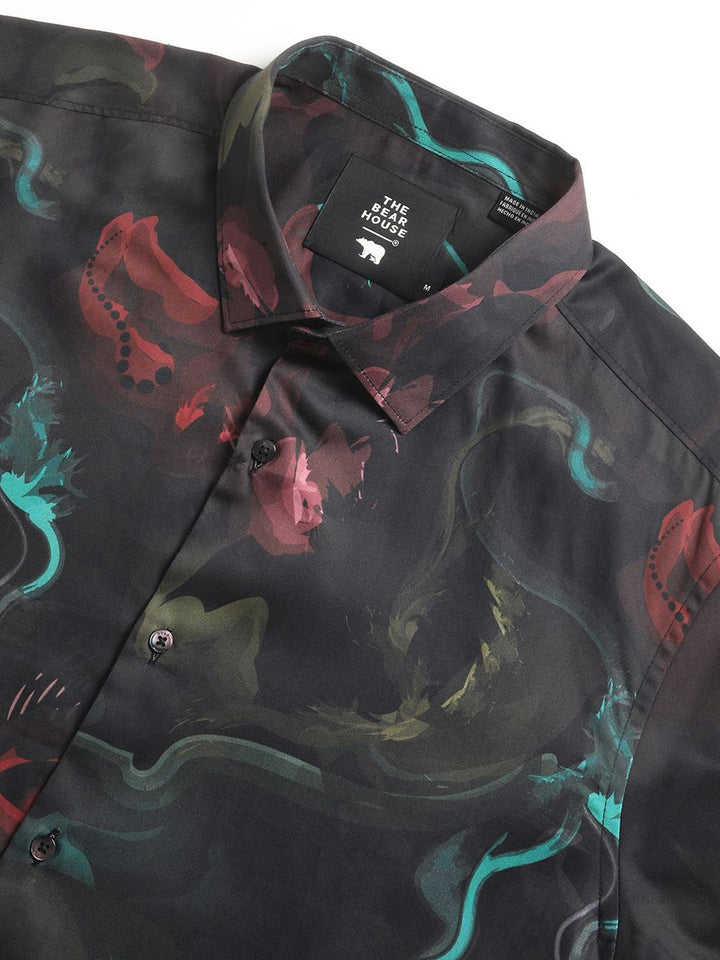 THE BEAR HOUSE Men Abstract Graphic Print Slim Fit Casual Shirt