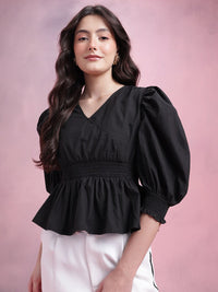 DressBerry Smocked Pure Cotton Peplum Top