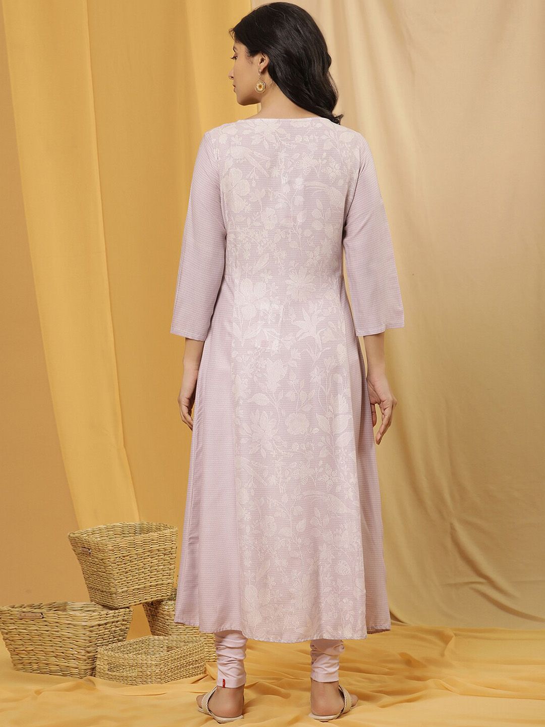 W Floral Printed Round Neck A-Line Kurta With Legging