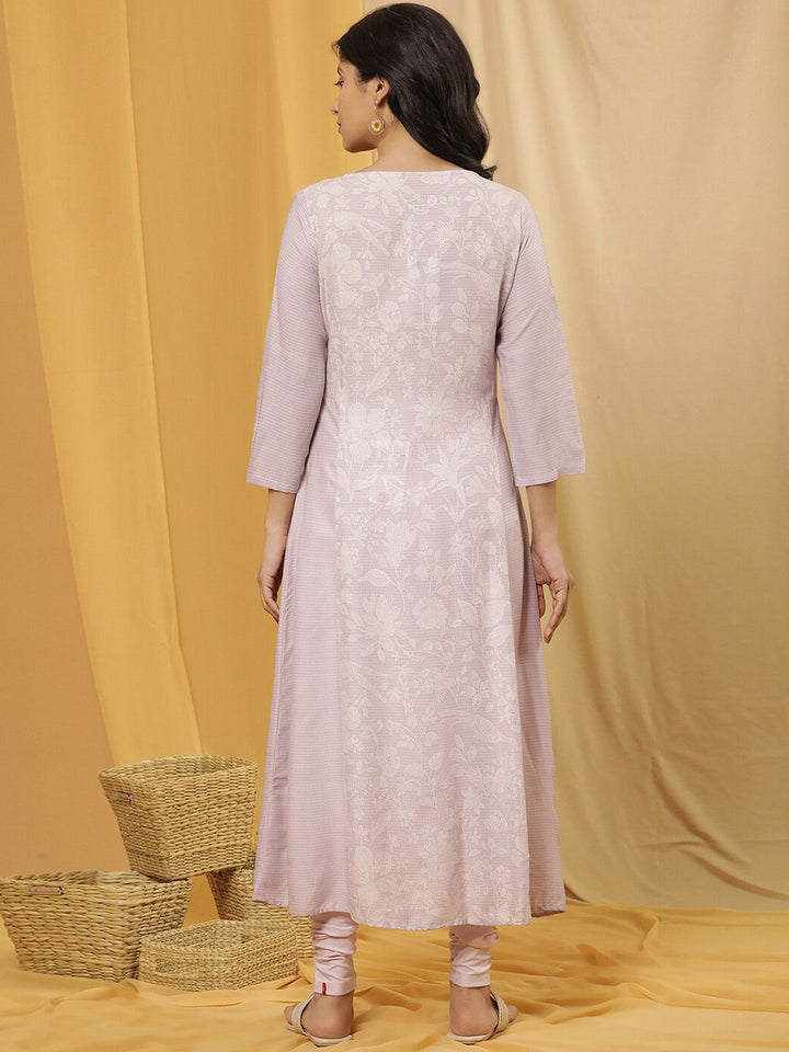 W Floral Printed Round Neck A-Line Kurta With Legging