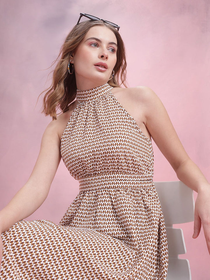 DressBerry Printed Halter Neck A-Line Dress