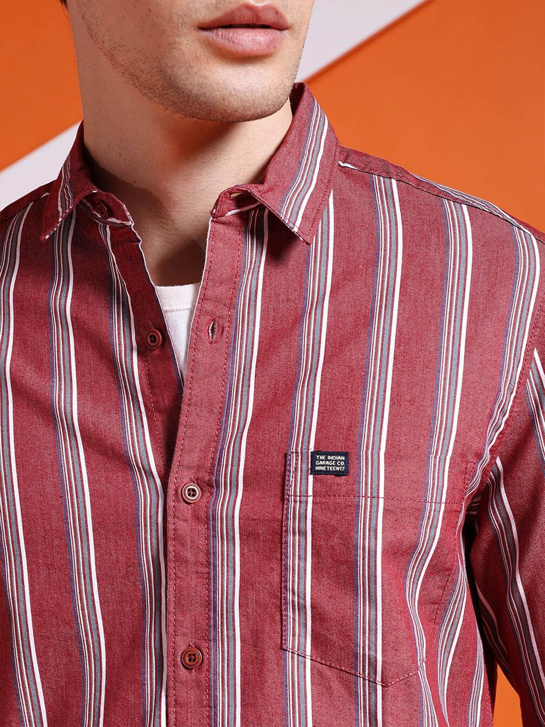 The Indian Garage Co Striped Slim Fit Classic Cotton Casual Shirt