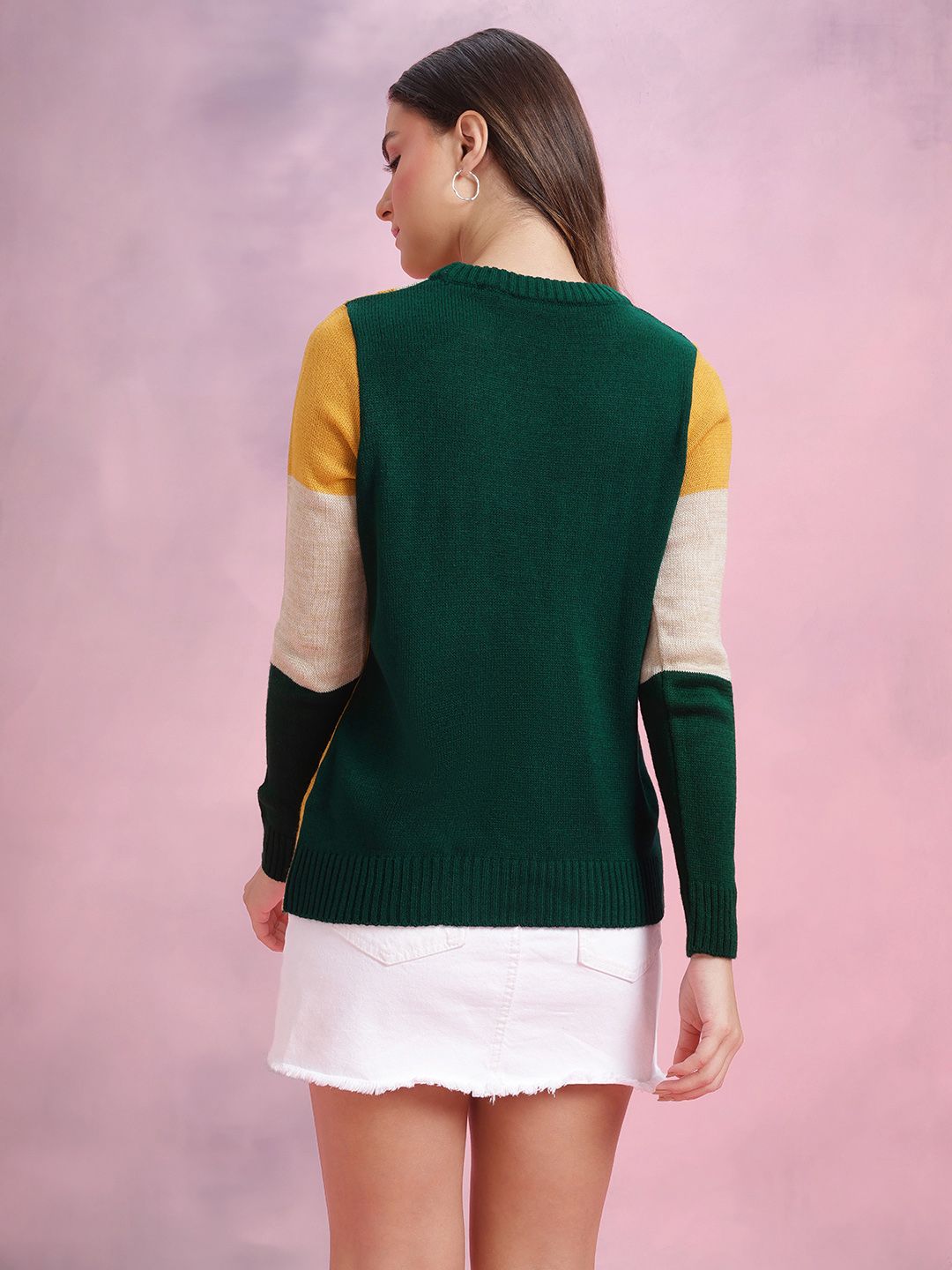 DressBerry Colourblocked Knitted Pure Acrylic Pullover
