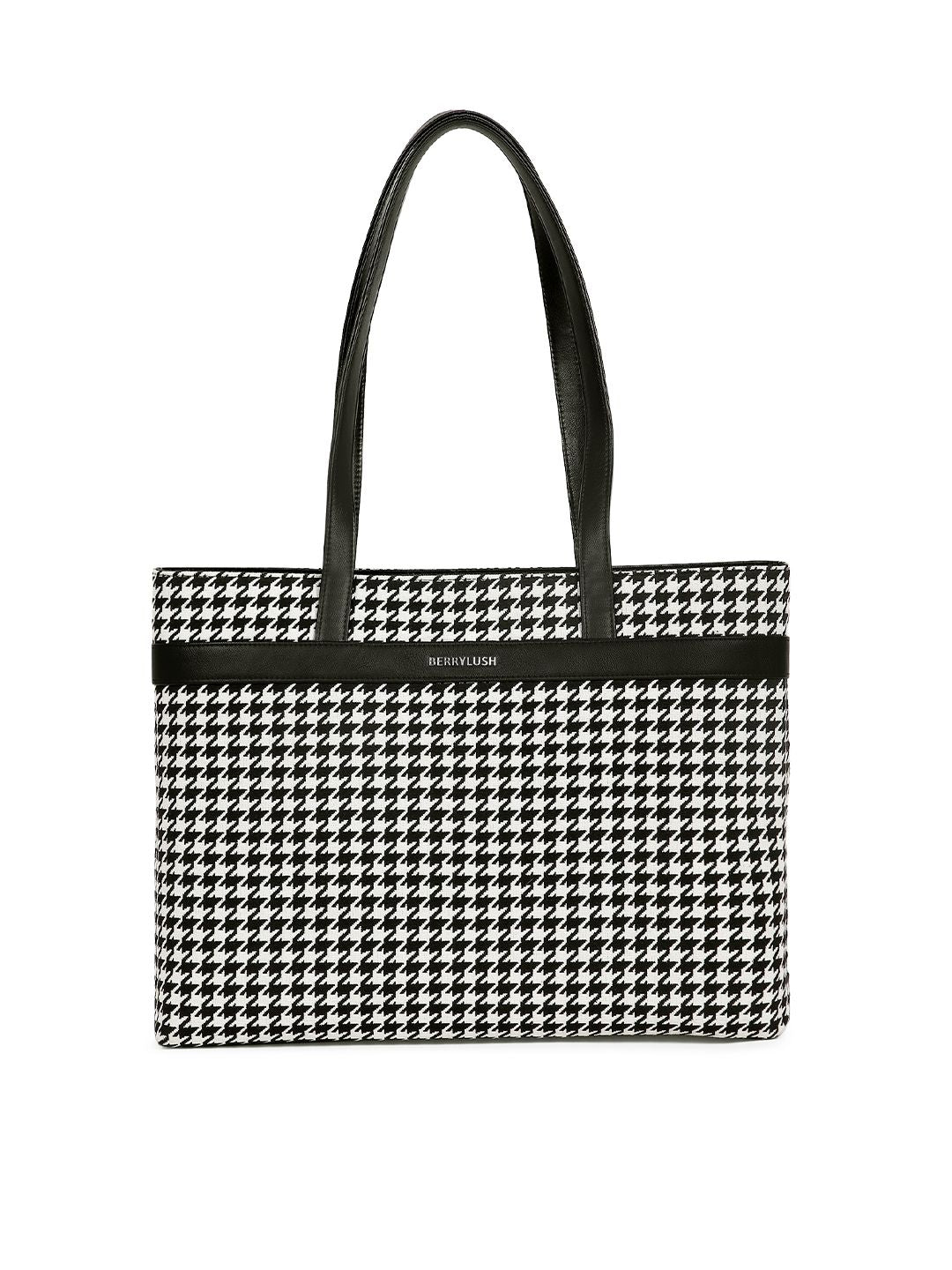Berrylush Black & White Printed Structured Laptop Handheld Bag