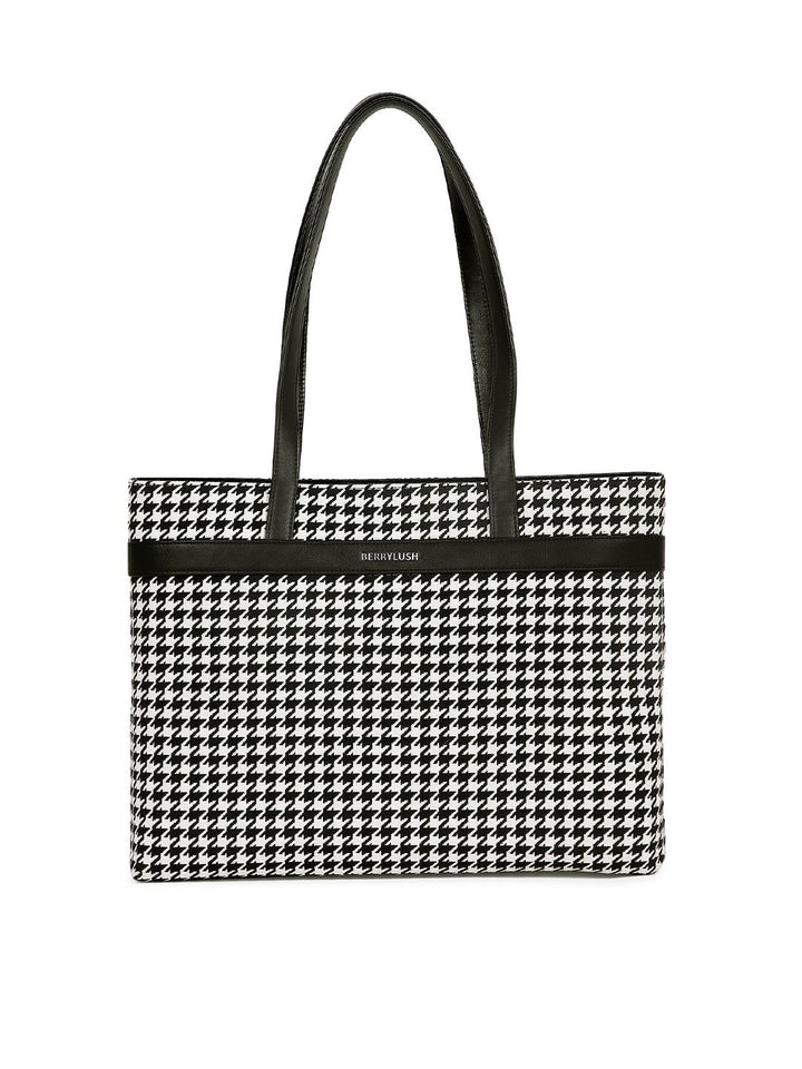 Berrylush Black & White Printed Structured Laptop Handheld Bag