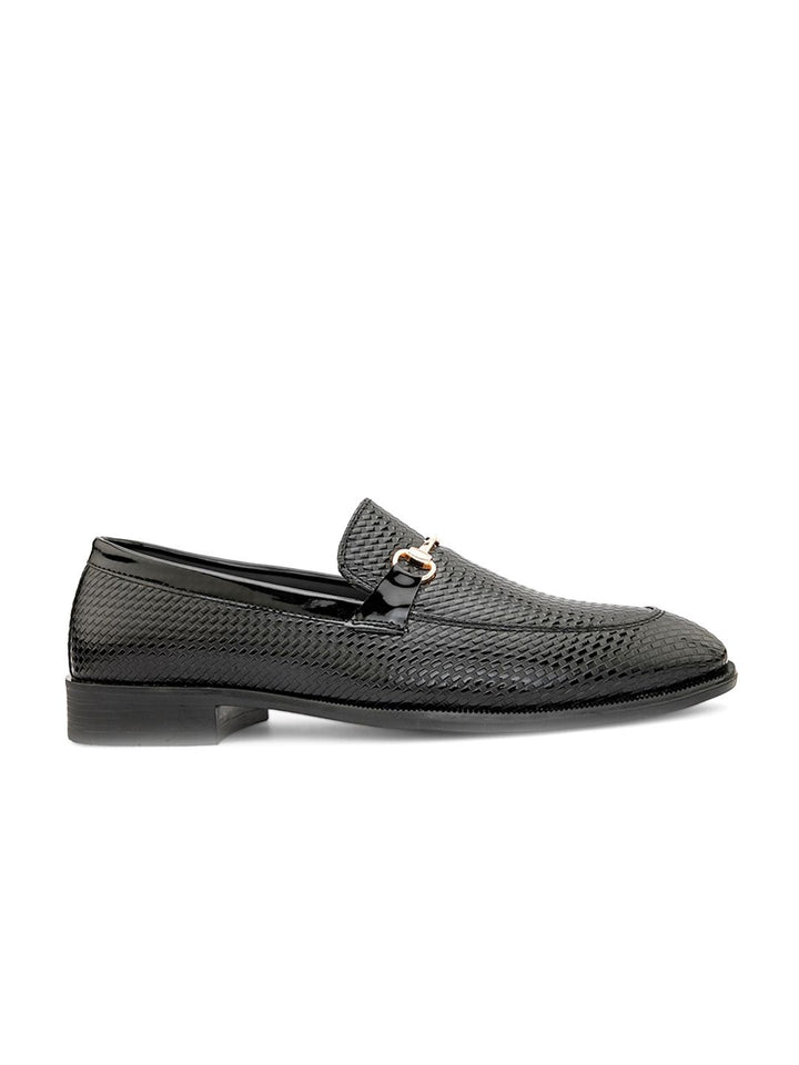 House of Pataudi Men Textured Formal Horsebit Loafers