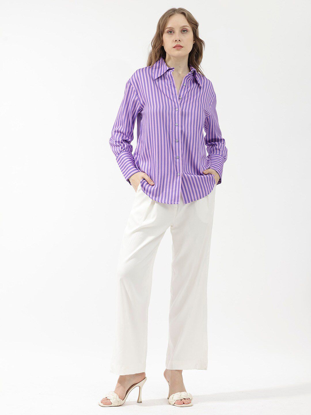 RAREISM Slim Fit Vertical Striped Casual Shirt