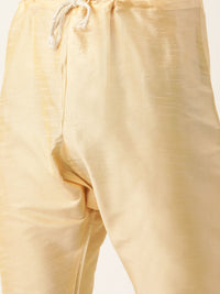SOJANYA Men Cream-Coloured Solid Kurta with Churidar & Nehru Jacket