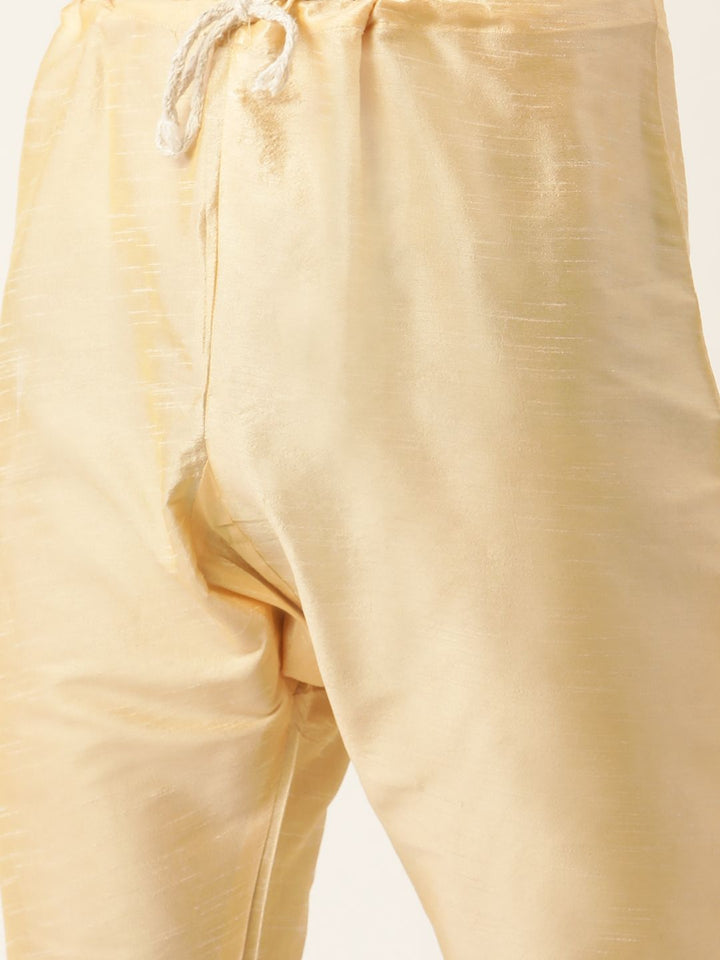 SOJANYA Men Cream-Coloured Solid Kurta with Churidar & Nehru Jacket