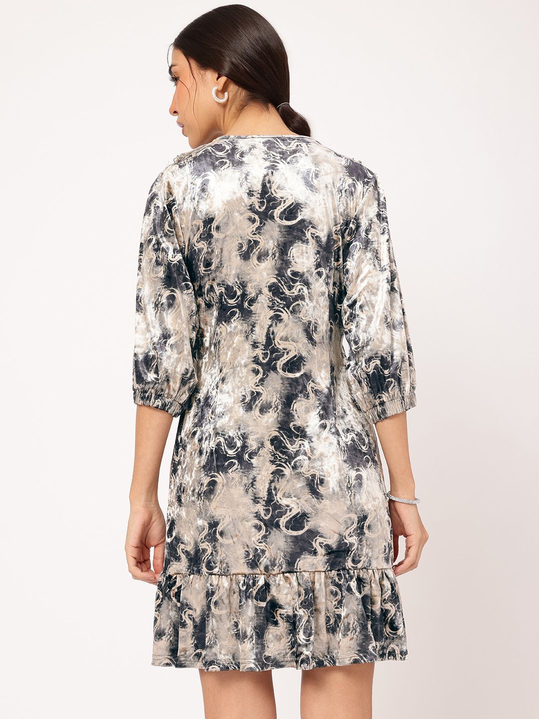 DressBerry Radiant Ruffles Abstract Print Velour A-Line Dress