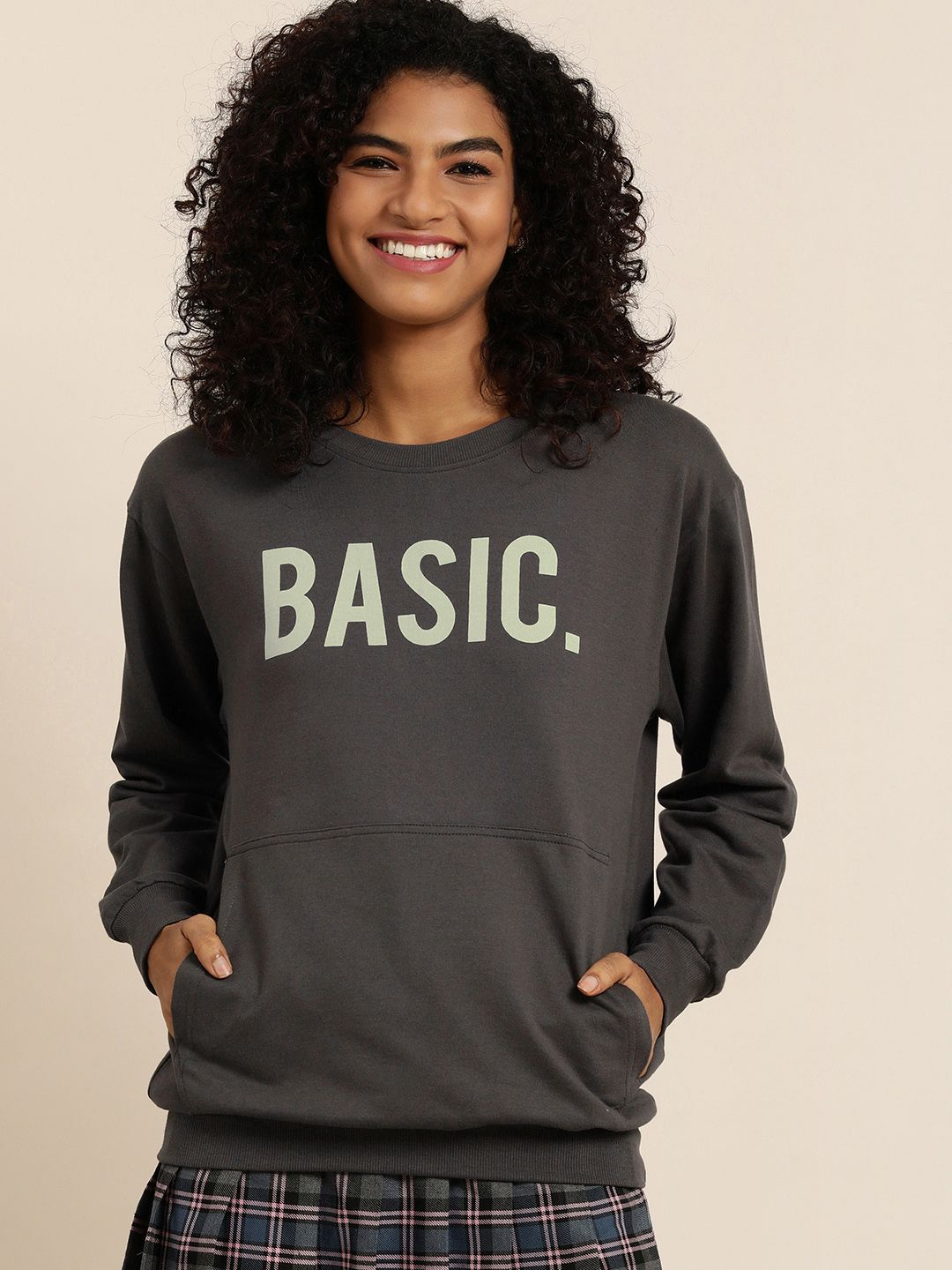 DILLINGER Women Grey Typographic Oversized Sweatshirt