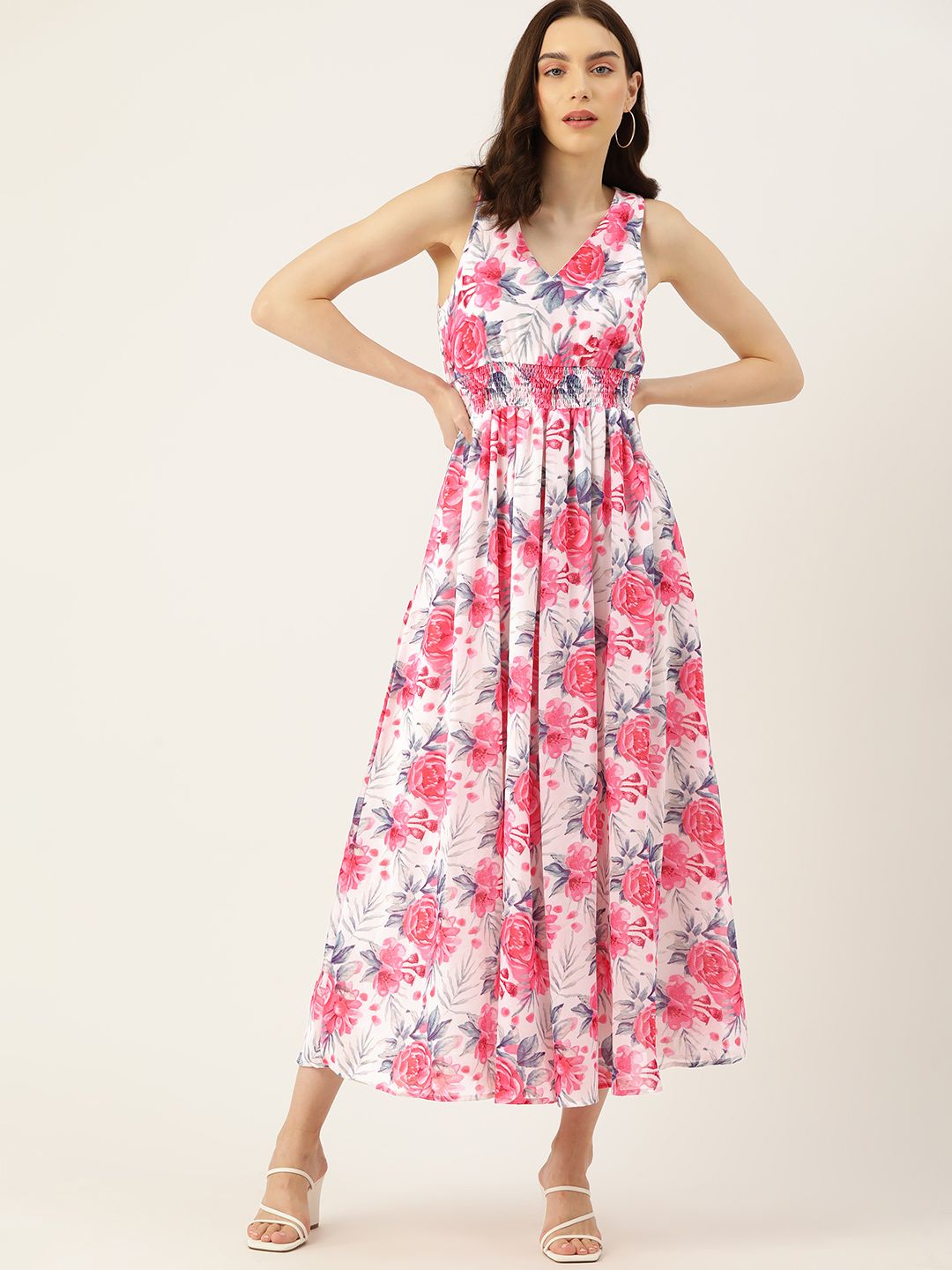 DressBerry Smocked Floral Print Maxi Dress