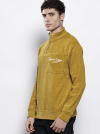 The Indian Garage Co Self Striped Typography Printed Relaxed Fit Corduroy Sweatshirt