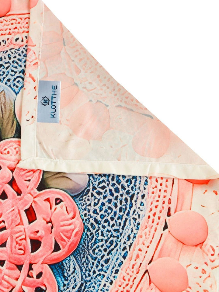 KLOTTHE Warna Peach & Biru Bunga 400 TC Cadar King dengan 2 Sarung Bantal