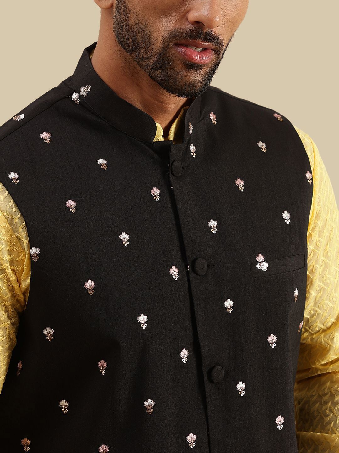 SOJANYA Kurta Lurus Sulam Geometrik Chikankari Kapas Tulen Dengan Piyama & Jaket
