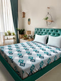 KLOTTHE Turquoise Blue Geometric 400 TC King Bedsheet with 2 Pillow Covers