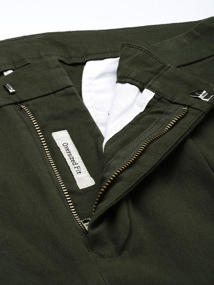 Mr Bowerbird Men Green Solid Oversized Fit Mid-Rise Elephant Ankle Woven Pleated Trousers