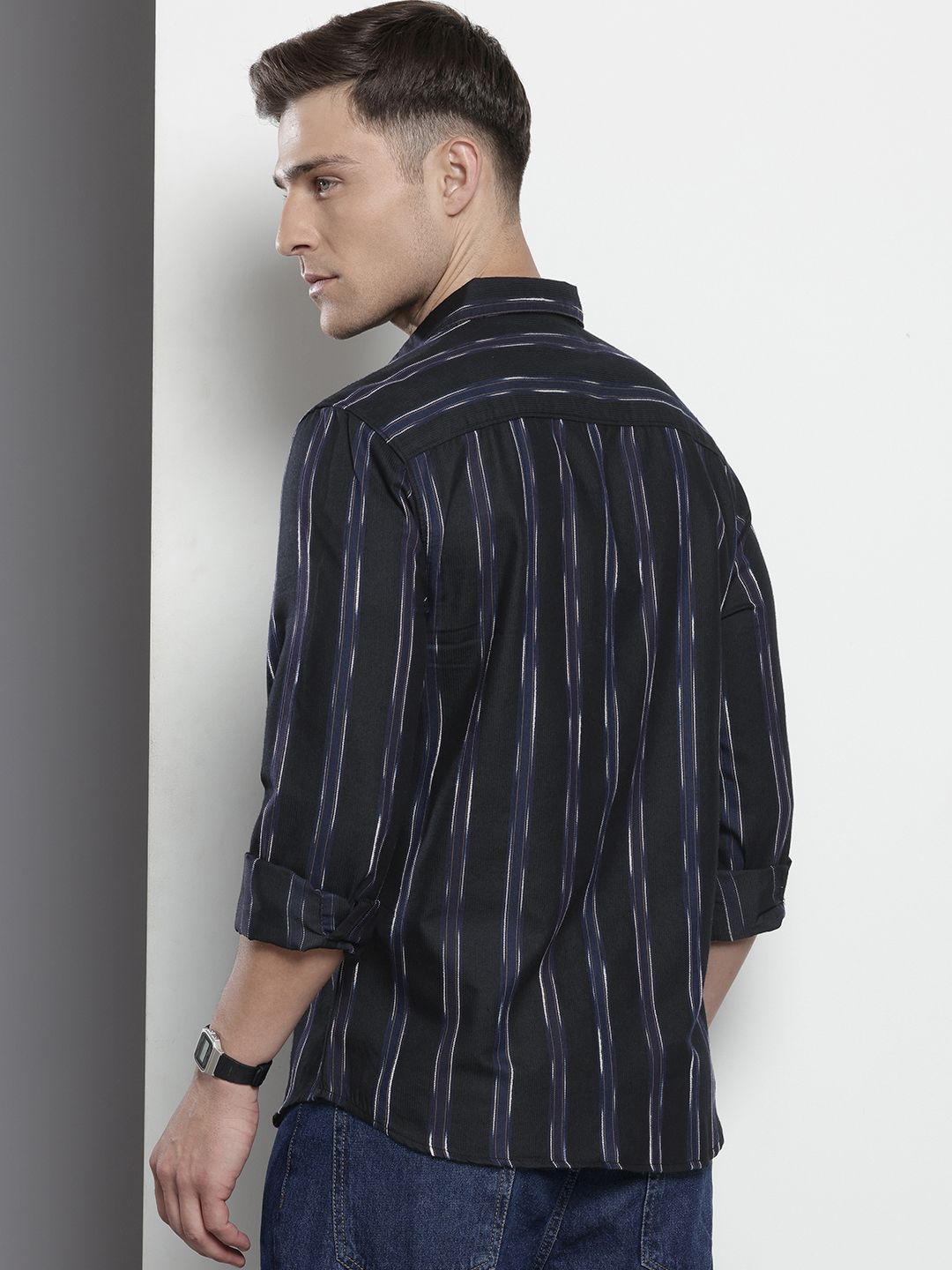 The Indian Garage Co Men Purple Slim Fit Striped Dobby Casual Shirt