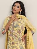 Libas Floral Woven Design Round Neck Regular Straight Kurta With Trousers & Dupatta