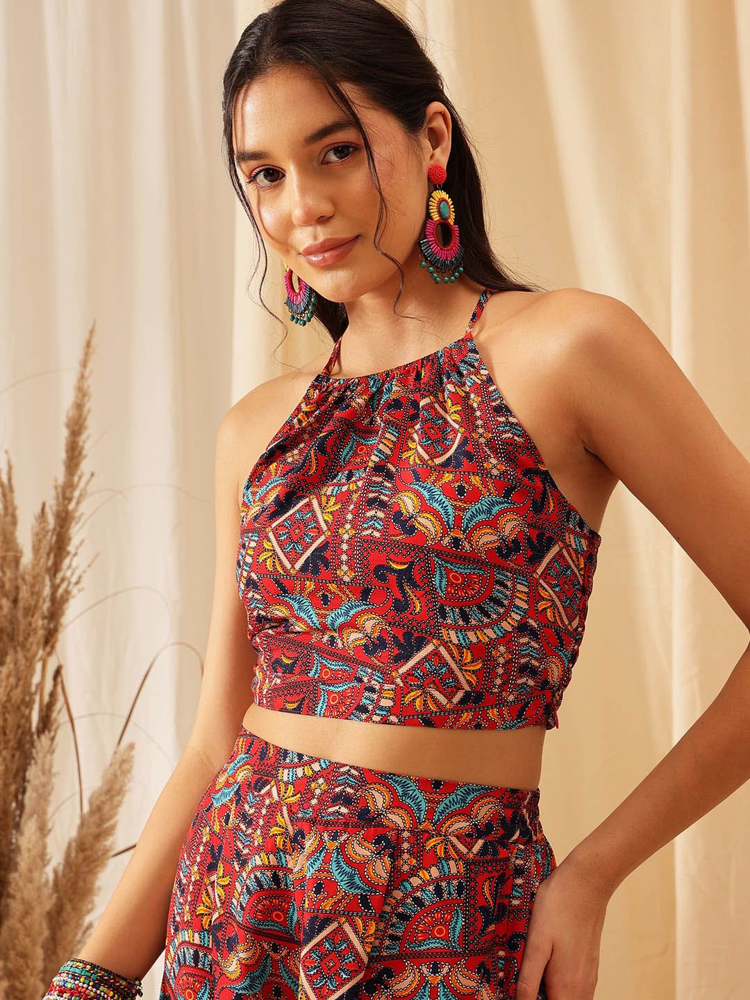 QUIERO Printed Shoulder Strap Top With Palazzo Co-Ords