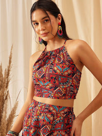 QUIERO Printed Shoulder Strap Top With Palazzo Co-Ords