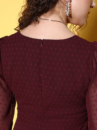 Berrylush Women Burgundy Self-Design Vacay Attire