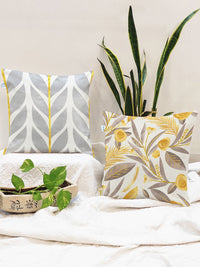STITCHNEST Grey & White Set of 2 Floral Square Cushion Covers