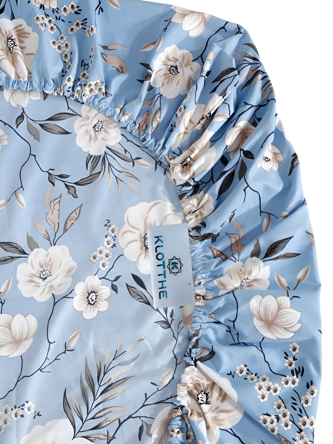 KLOTTHE Blue & White Floral Printed 300TC Super King Fitted Bedsheet With 2 Pillow Covers