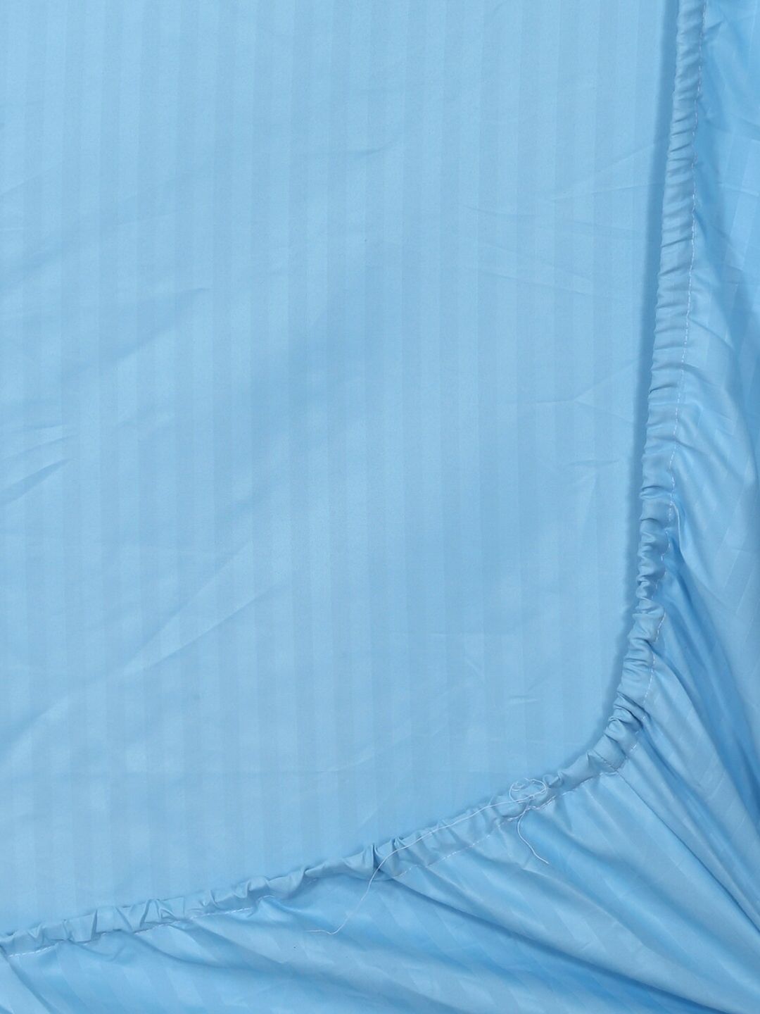 KLOTTHE Blue Striped 300 TC Fitted Super king Double Bedsheet with 2 Pillow Covers