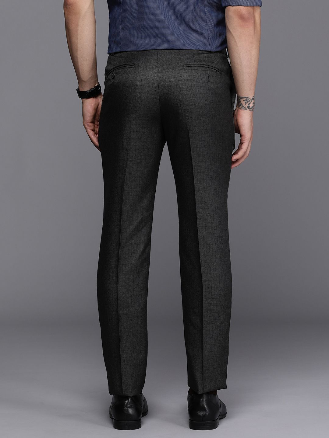 Raymond Men Checked Slim Fit Mid-Rise Formal Trousers